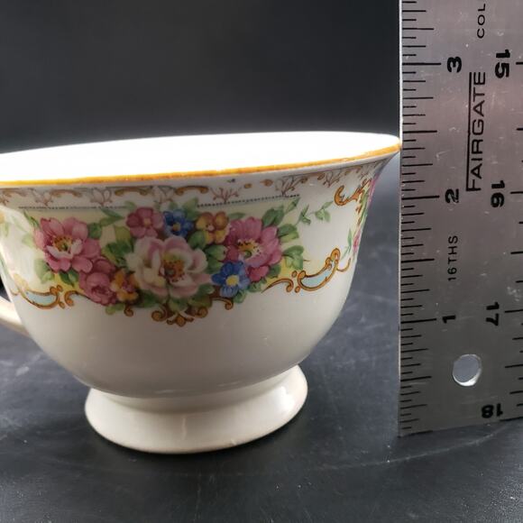 Vintage Edwin Knowles Hostess Cup, Berry Bowl & Bread Plate Trio – Floral Scroll - Picture 3 of 12